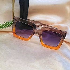 Ombre Sunglasses Square Frame Beautiful Sunglasses Radiant Brown and Orange